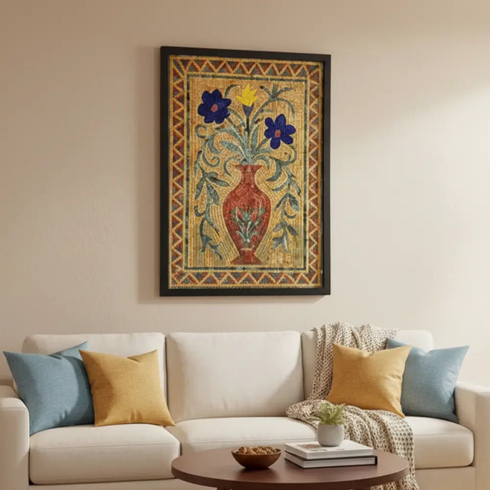 Premium Mosaic Vase Wall Art – Framed Floral Mosaic Hanging 42’’ x 32’’