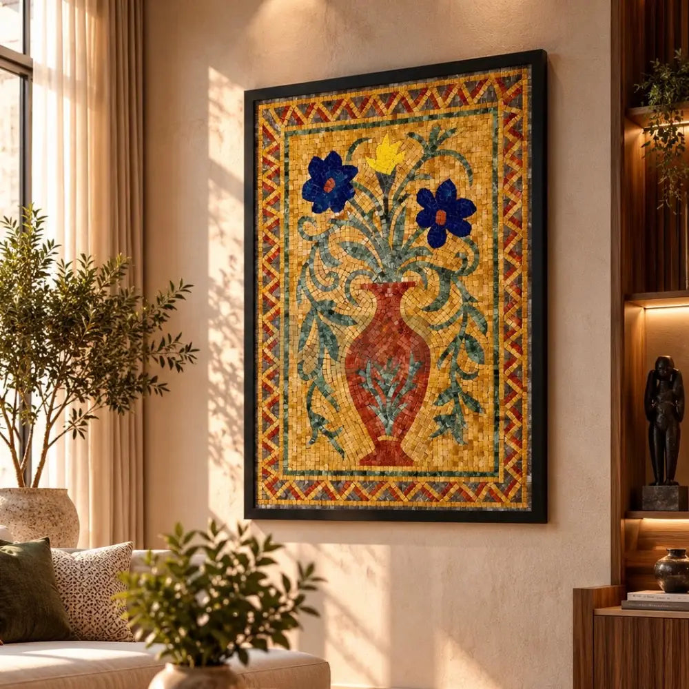 Premium Mosaic Vase Wall Art – Framed Floral Mosaic Hanging - 42’’ x 32’’
