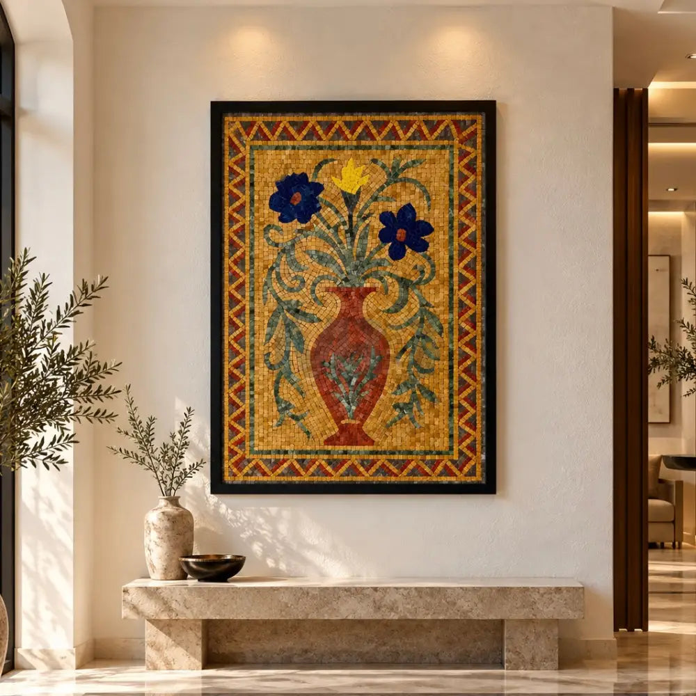 Premium Mosaic Vase Wall Art – Framed Floral Mosaic Hanging - 42’’ x 32’’