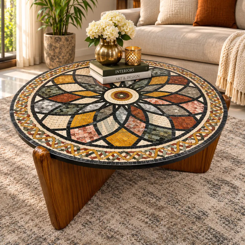 Premium Spectrum Mosaic Stone Center Table Artwork - 33’’ x 33’’ x 17’’
