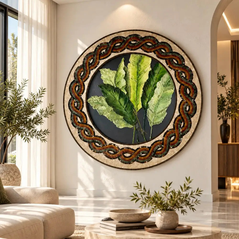 Premium Textured Mosaic Leaf Artwork for Luxurious Space - 48” x 48”