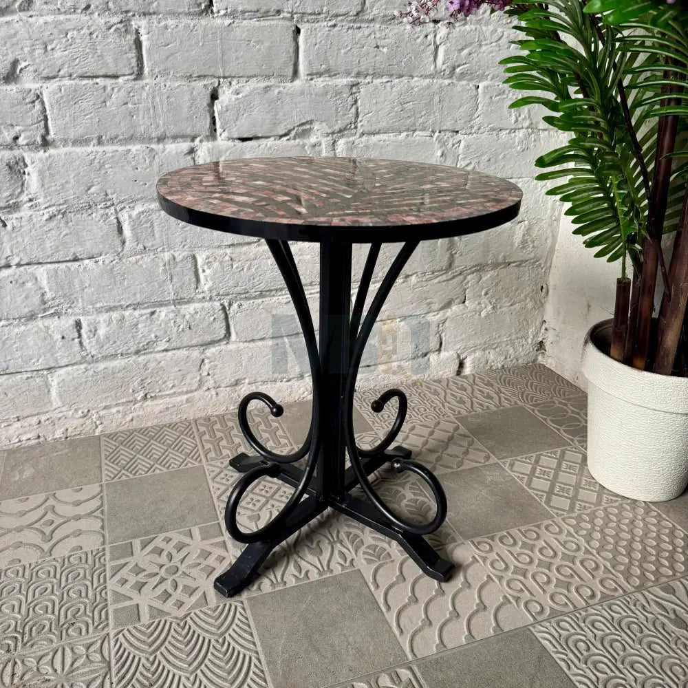 Rosewood Tea Leaf Stone Coffee Table - Ornate Curve Base for Antique Home Decor 16” x 16” x 20”