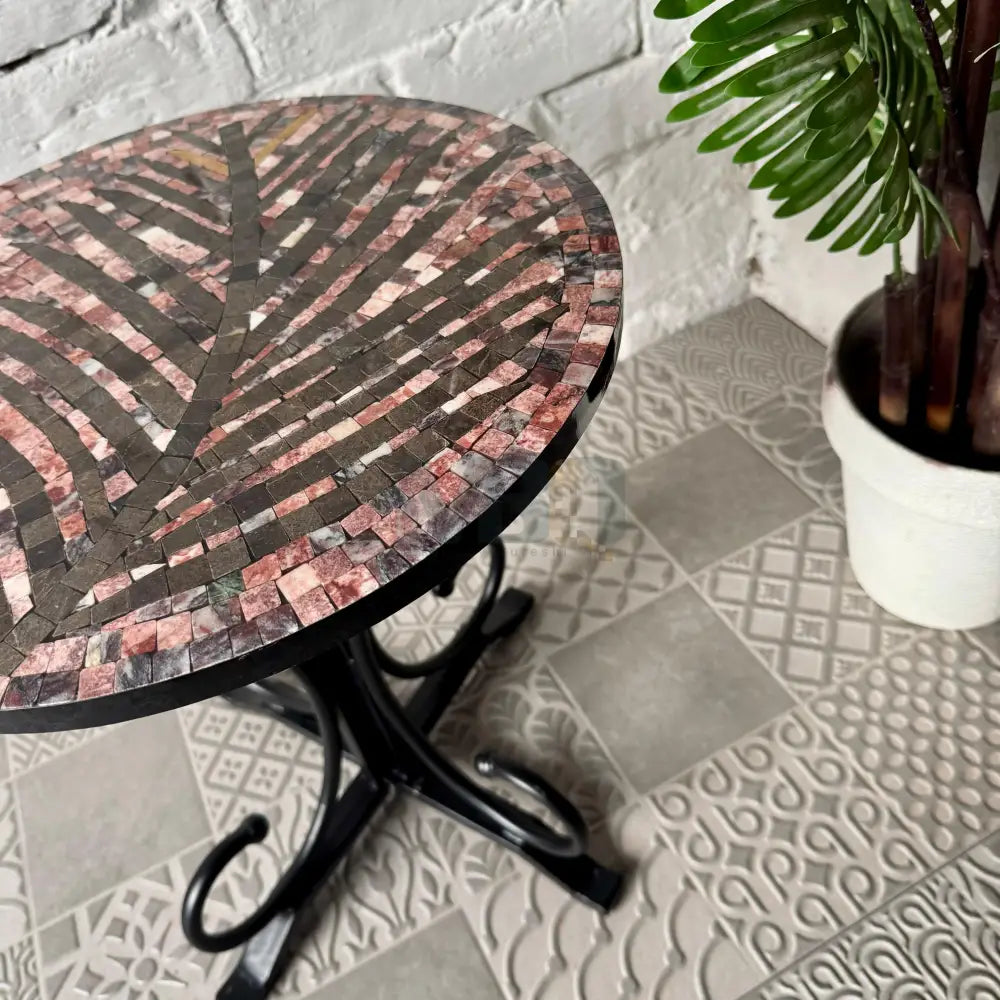 Rosewood Tea Leaf Stone Coffee Table - Ornate Curve Base for Antique Home Decor 16” x 16” x 20”
