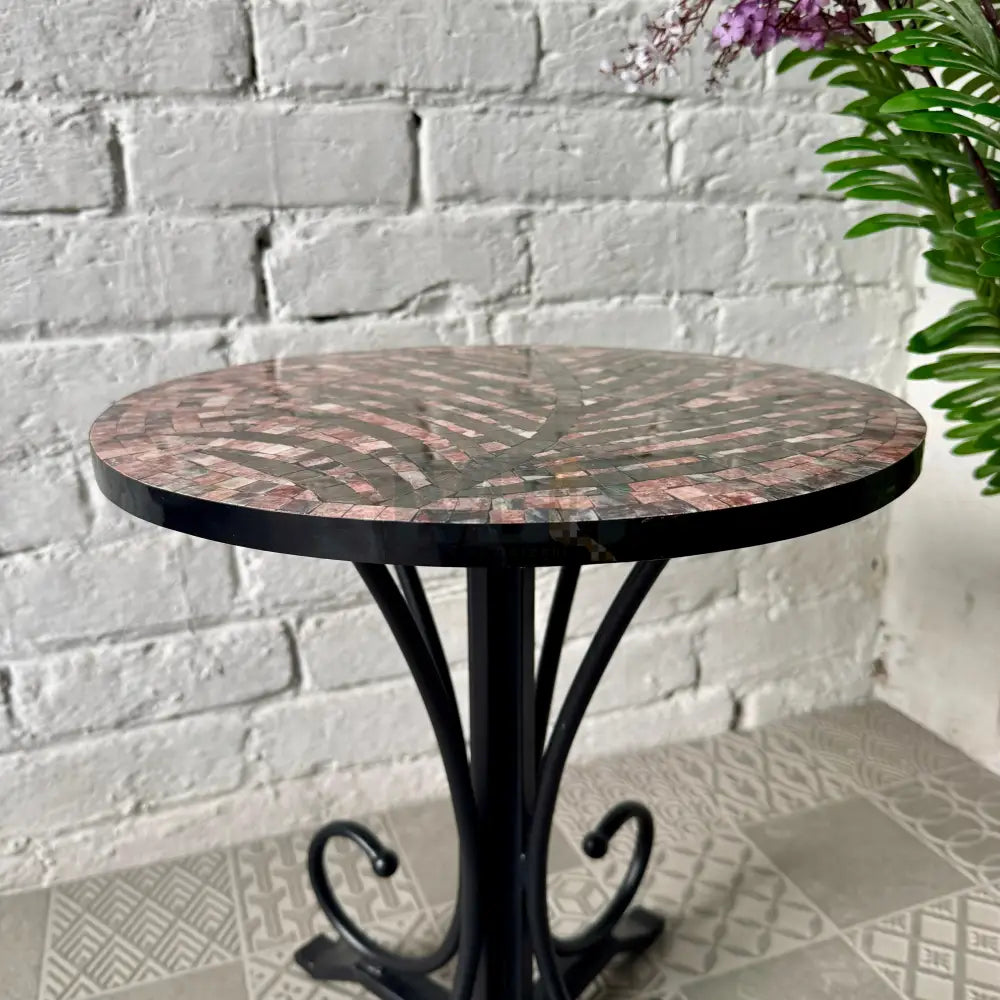 Rosewood Tea Leaf Stone Coffee Table - Ornate Curve Base for Antique Home Decor 16” x 16” x 20”