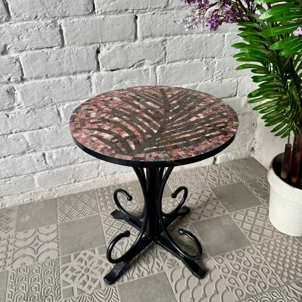 Rosewood Tea Leaf Stone Coffee Table - Ornate Curve Base for Antique Home Decor 16” x 16” x 20”