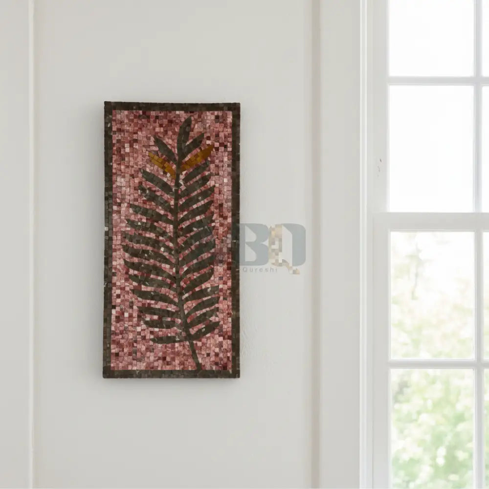 Rustic Leaf Design Stone Mosaic Wall Art – Handmade Natural Stones