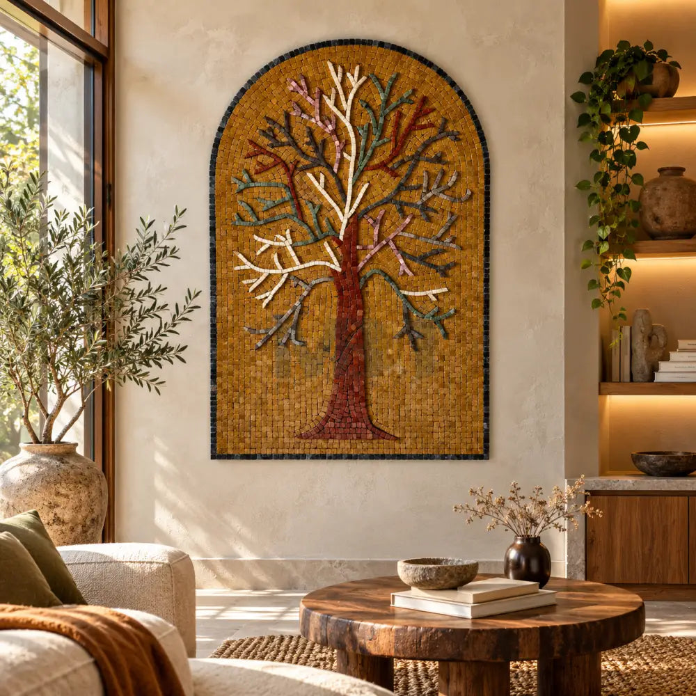 Rustic Stone Tree Mosaic - Handcrafted Premium Decor for Country Home Decor - 36’’x24’’ - Wall Hangings