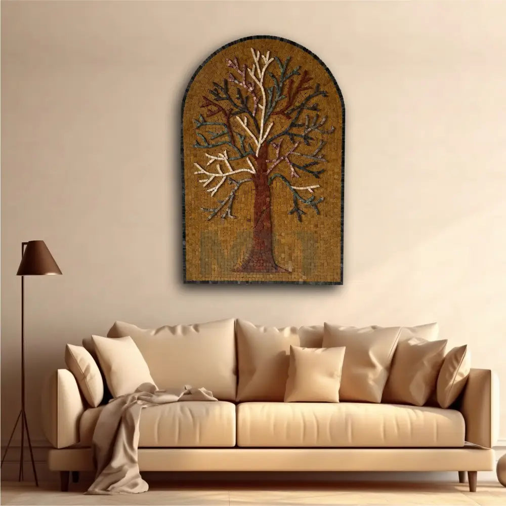 Rustic Stone Tree Mosaic - Handcrafted Premium Decor for Country Home