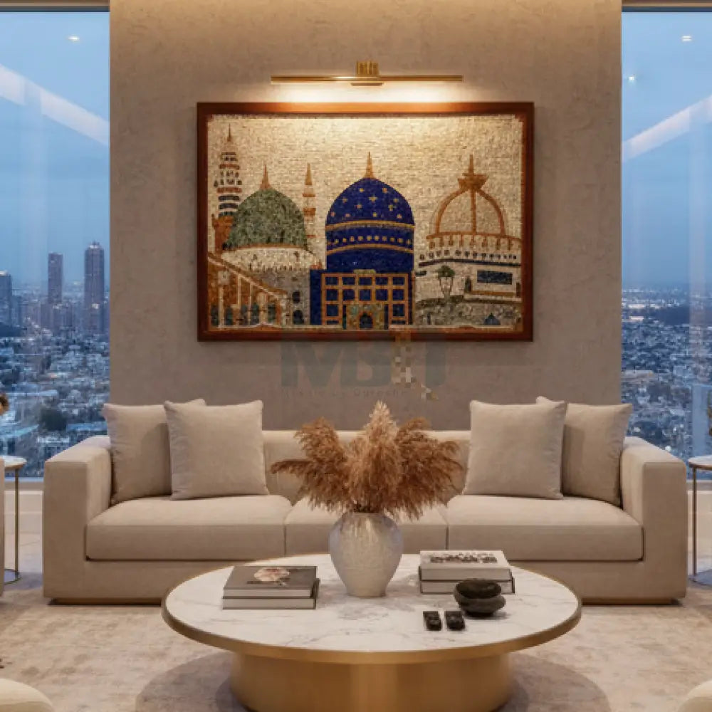 Signature 3 Shrines - Premium Islamic Mosaic Art - 30’’x42’’ - Wall Hangings