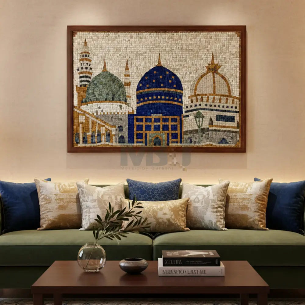 Signature 3 Shrines - Premium Islamic Mosaic Art - 30’’x42’’ - Wall Hangings