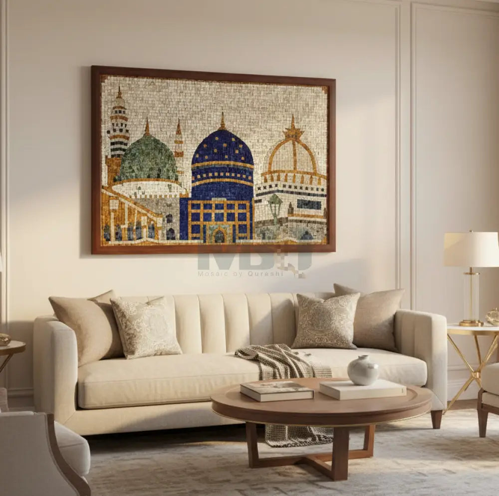 Signature 3 Shrines - Premium Islamic Mosaic Art - 30’’x42’’ - Wall Hangings