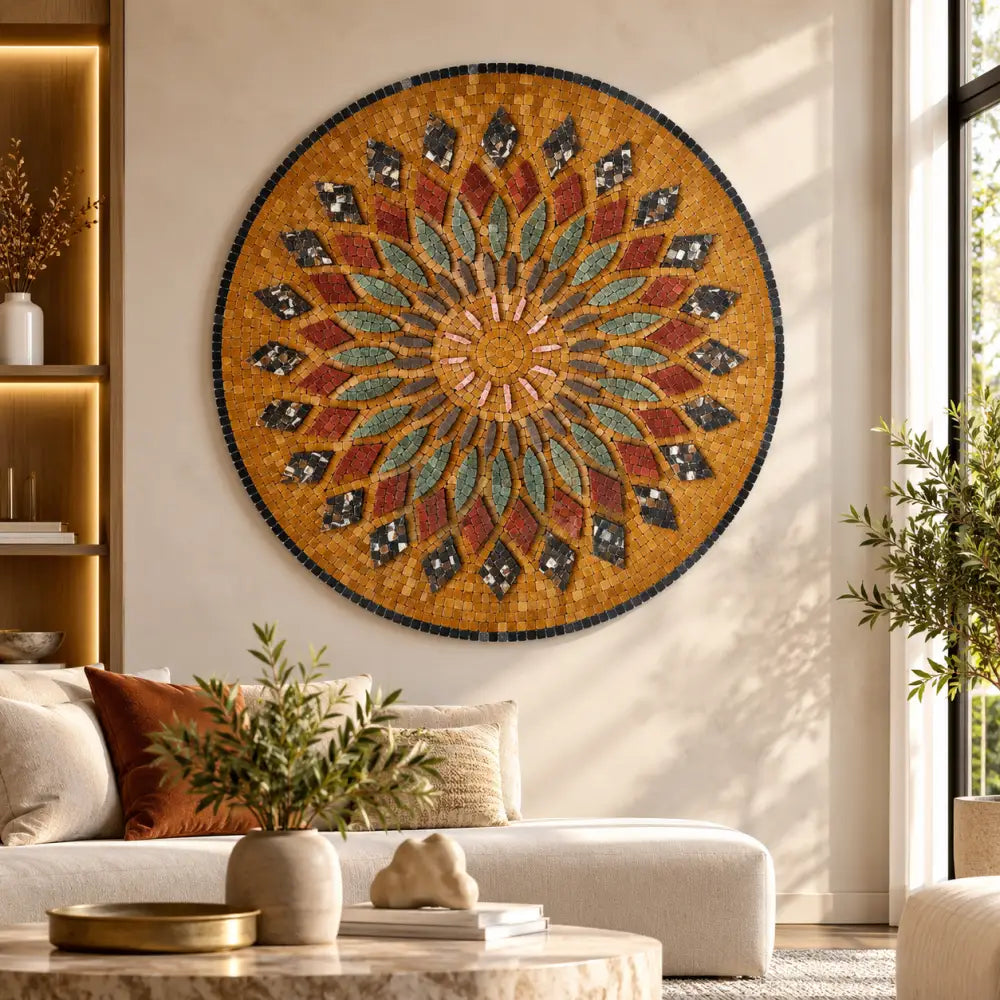 Signature Aurora Mandala: A Symphony of Colors in Stone for Antique Home Decor - Wall Hangings