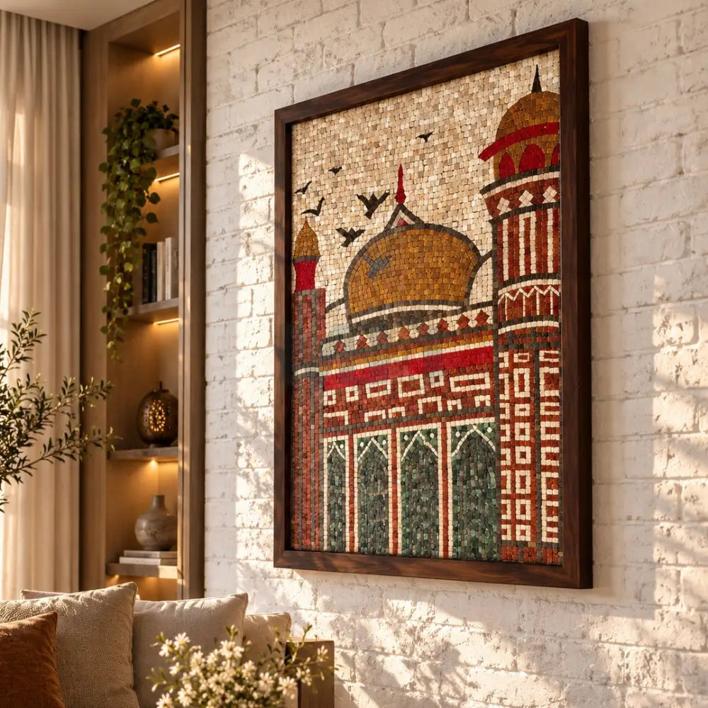 Signature Badshahi Mosque Stonework Islamic Hanging - Sacred Wall Art for Country Home Decor - 30’’x42’’ - Wall Hangings