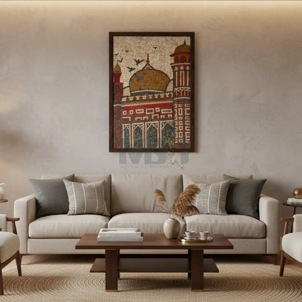 Signature Badshahi Mosque Stonework Islamic Hanging - Sacred Wall Art for Country Home Decor 30’’x42’’ Wall Hangings