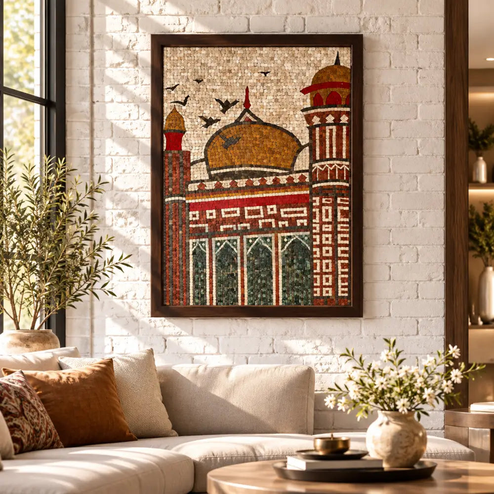 Signature Badshahi Mosque Stonework Islamic Hanging - Sacred Wall Art for Country Home Decor - 30’’x42’’ - Wall Hangings