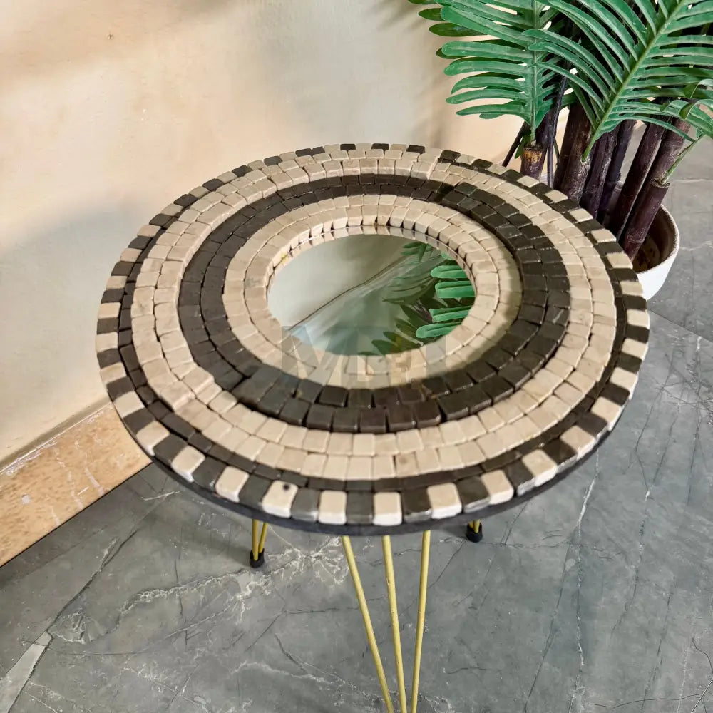 Smart Mosaic Coffee / Vase Table - Elegant Coffee Brown Stone Design with Acrylic Mirror 12’’x12’’ Top - 18’’ Height