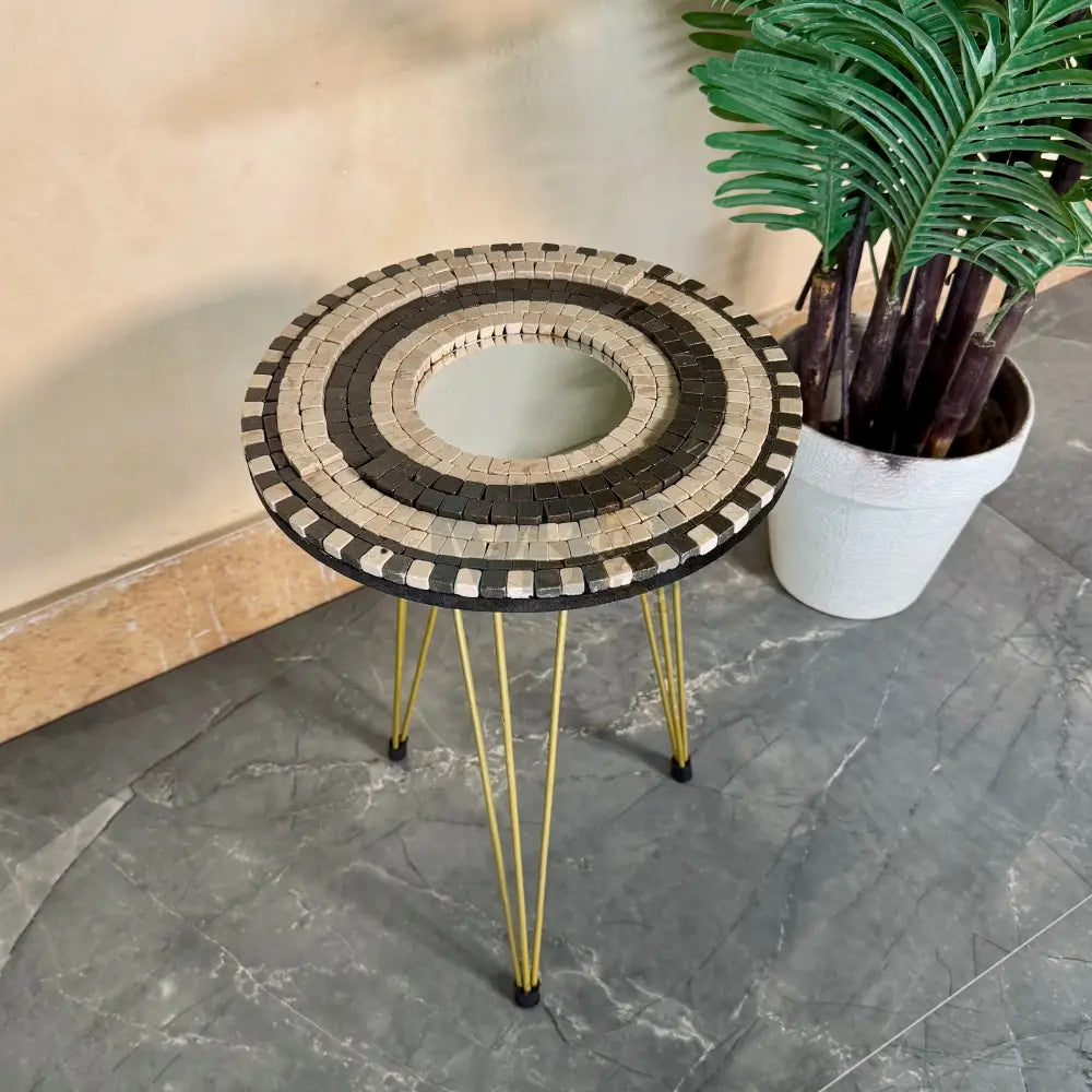Smart Mosaic Coffee / Vase Table - Elegant Coffee Brown Stone Design with Acrylic Mirror 12’’x12’’ Top - 18’’ Height