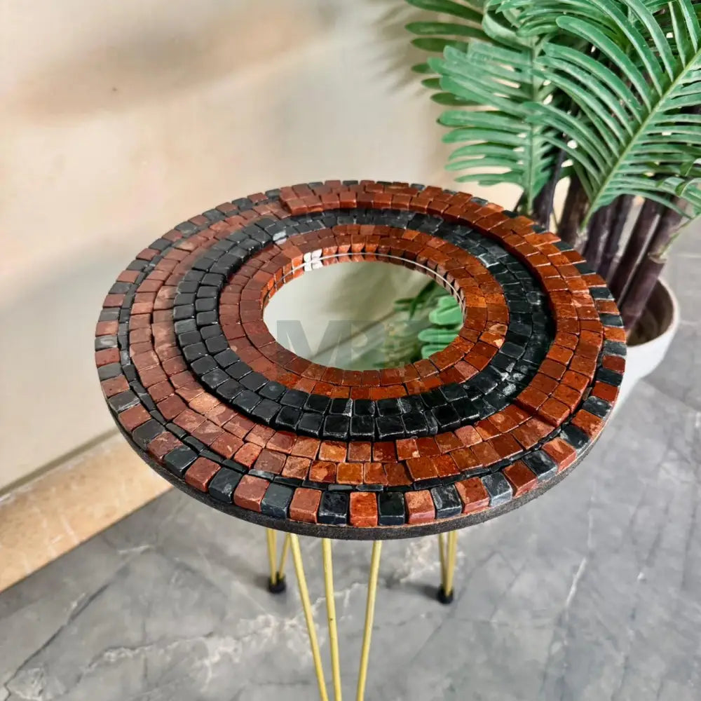 Smart Mosaic Coffee / Vase Table - Elegant Crimson Black Design with Acrylic Mirror 12’’x12’’ Top - 18’’ Height