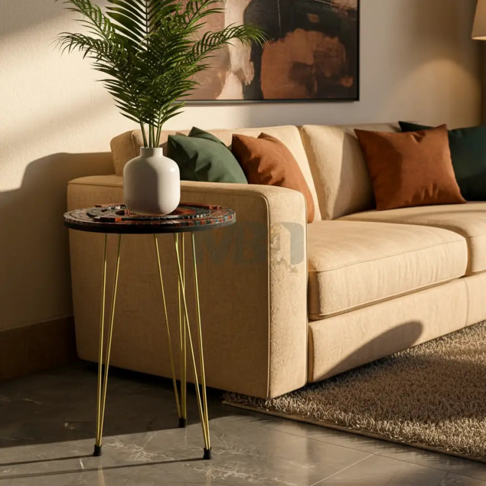 Smart Mosaic Coffee / Vase Table - Elegant Crimson Black Design with Acrylic Mirror 12’’x12’’ Top - 18’’ Height