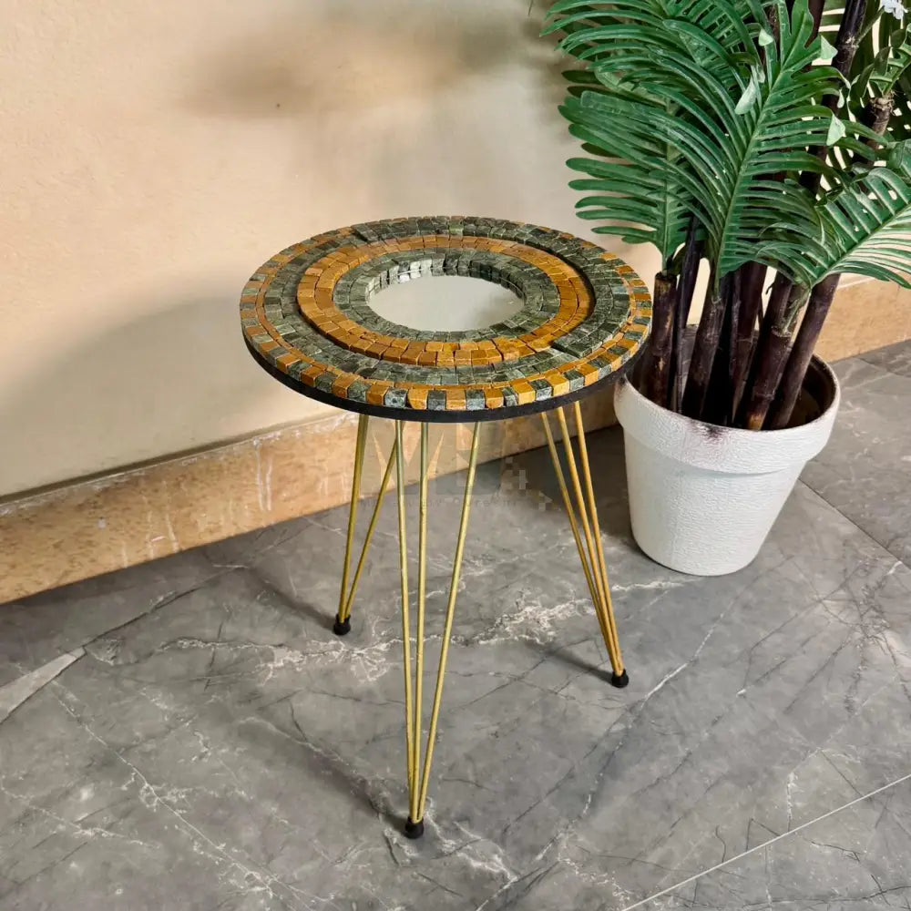 Smart Mosaic Coffee / Vase Table - Elegant Mustard Black Design with Acrylic Mirror 12’’x12’’ Top - 18’’ Height