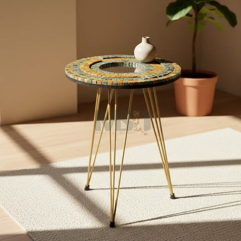 Smart Mosaic Coffee / Vase Table - Elegant Mustard Black Design with Acrylic Mirror 12’’x12’’ Top - 18’’ Height