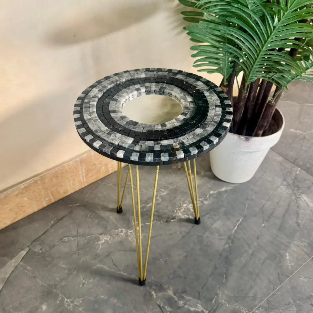 Smart Mosaic Coffee / Vase Table - Elegant Smoky Stone Design with Acrylic Mirror 12’’x12’’ Top - 18’’ Height