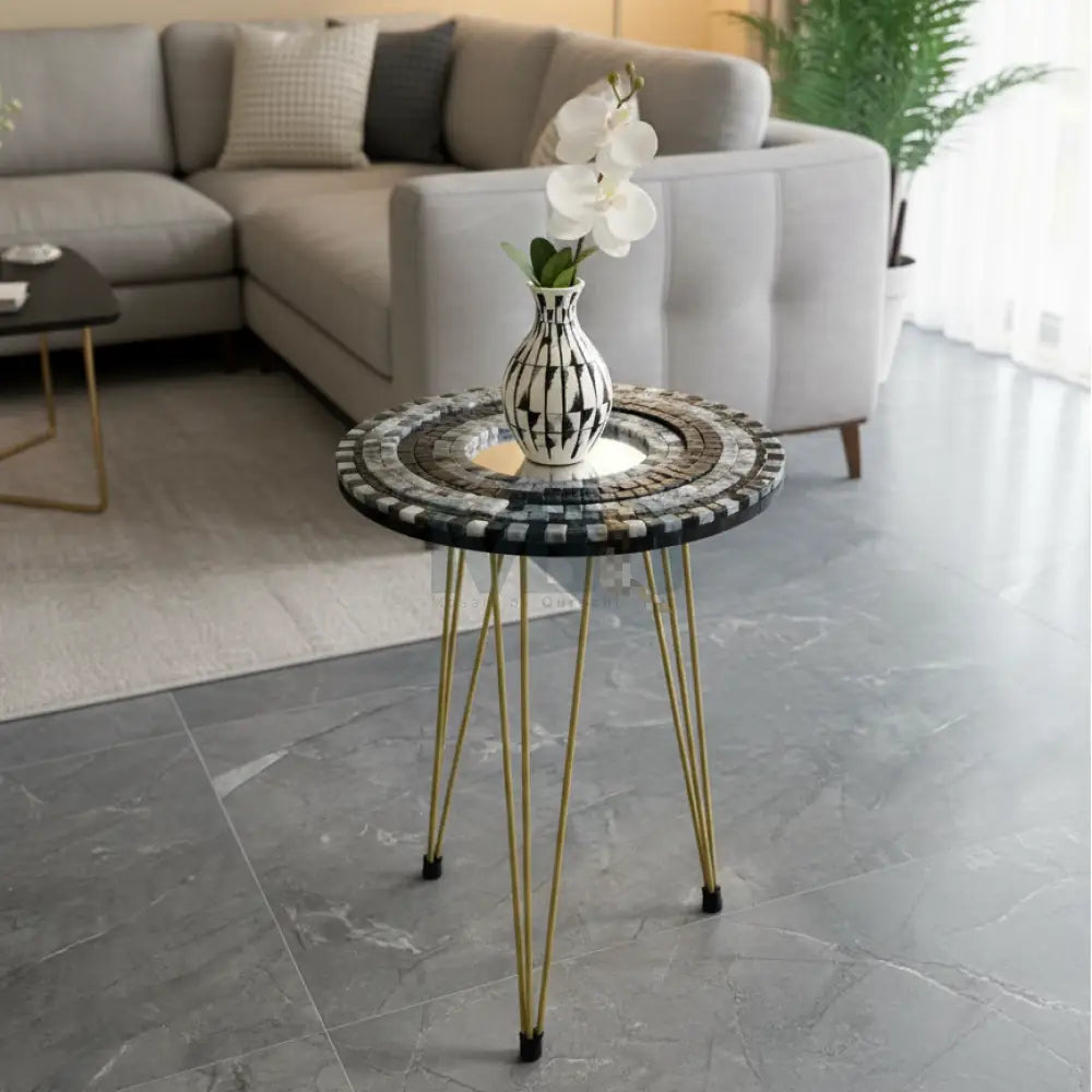 Smart Mosaic Coffee / Vase Table - Elegant Smoky Stone Design with Acrylic Mirror 12’’x12’’ Top - 18’’ Height