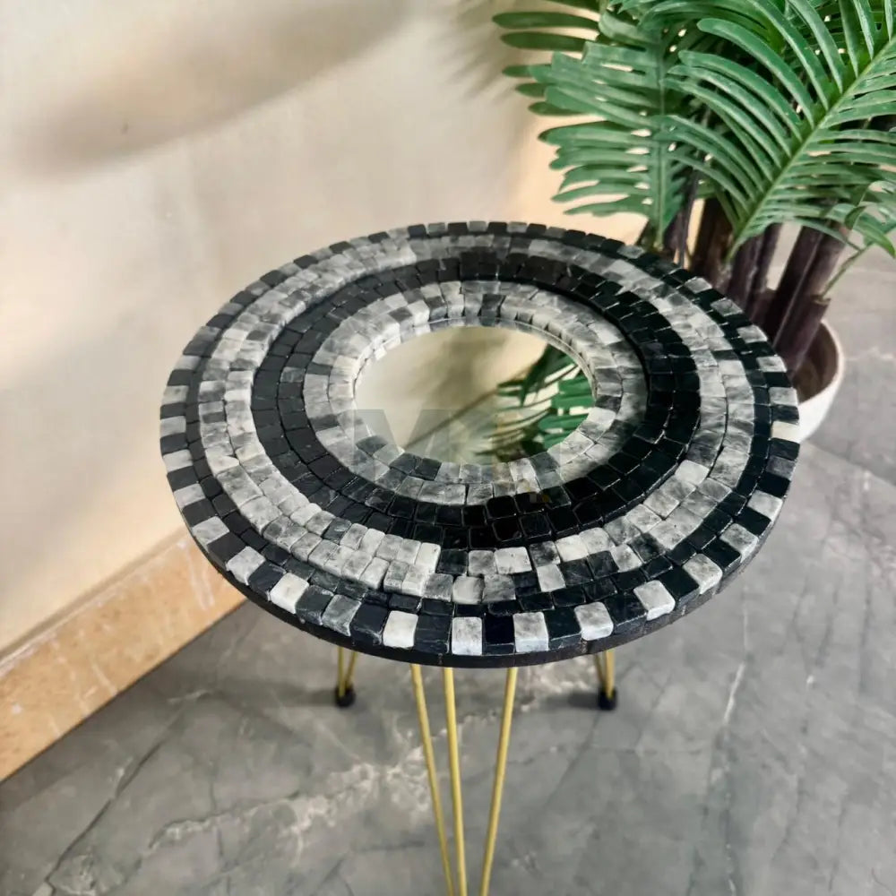 Smart Mosaic Coffee / Vase Table - Elegant Smoky Stone Design with Acrylic Mirror 12’’x12’’ Top - 18’’ Height