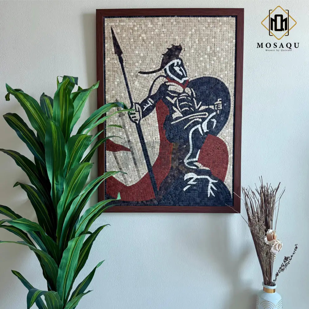 Spartan Warrior Mosaic Wall Art - Stone Crafted Hanging Décor 42’’x30’’ Wall Hangings