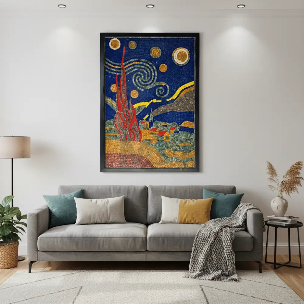 Starry Night Moon Mosaic Artwork - Premium Artifical Stones Artwork 42’’ x 32’’