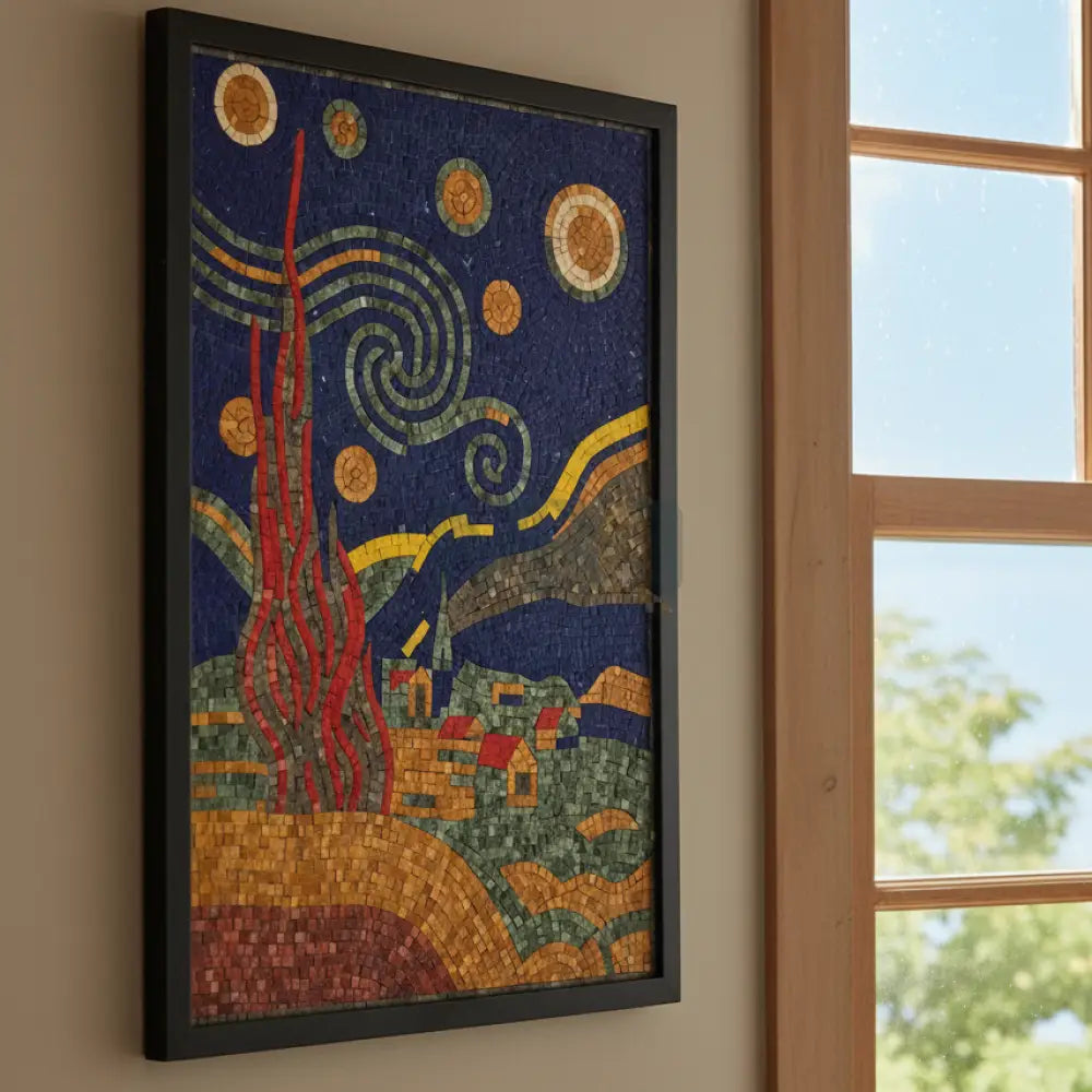 Starry Night Moon Mosaic Artwork - Premium Artifical Stones Artwork 42’’ x 32’’
