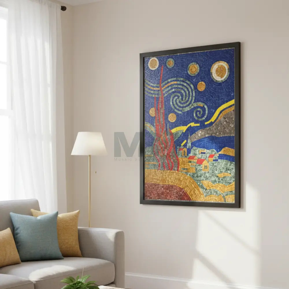 Starry Night Moon Mosaic Artwork - Premium Artifical Stones Artwork 42’’ x 32’’