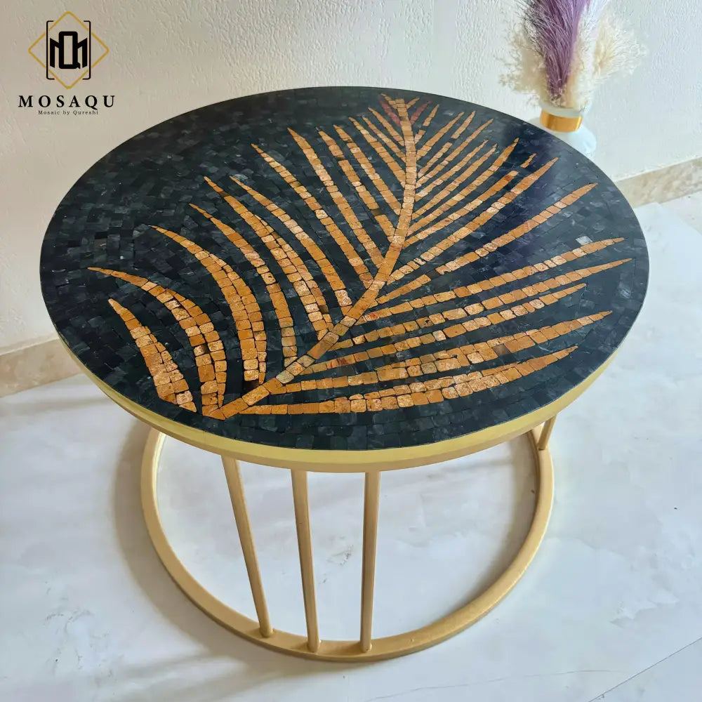 Stunning Black Tea Leaf Art Coffee Table Design for Antique Home Decor 24” x 24”