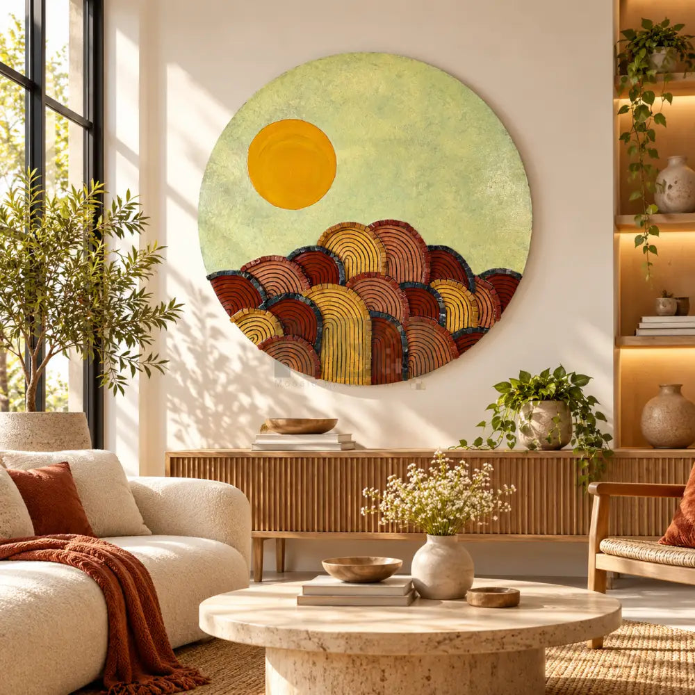 Sunrise Serenity: Resin Wall Art with Natural Stones for Antique Home Decor - 32’’x32’’ - Wall Hangings