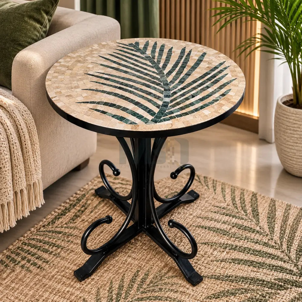 Tea Leaf Stone Coffee Table – Ornate Curve Base for Upscale Home Decor Styles - 16” x 16” x 20”