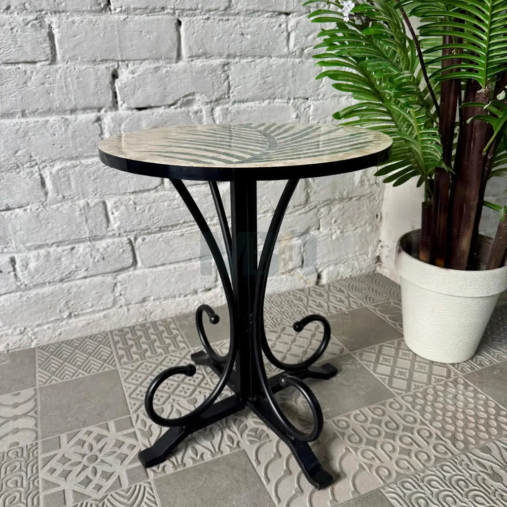 Tea Leaf Stone Coffee Table – Ornate Curve Base for Upscale Home Decor Styles 16” x 16” x 20”