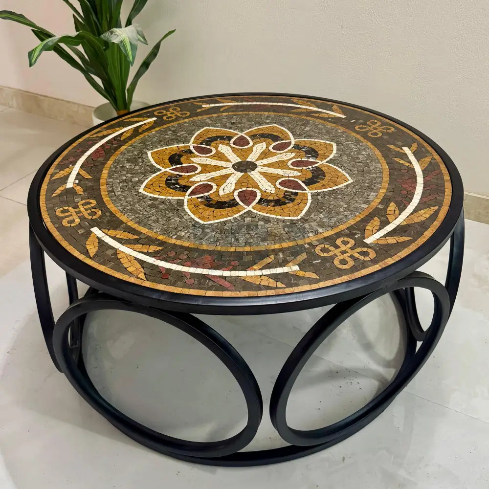 The Artisan’s Signature Ancient Petals Stones Center Table With a Hint of Sophistication 33” x 33” x 17”
