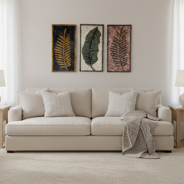 Cream Leaf Design Stone Mosaic Wall Art – Handmade Natural Stones