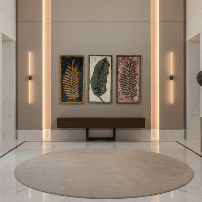 Cream Leaf Design Stone Mosaic Wall Art – Handmade Natural Stones