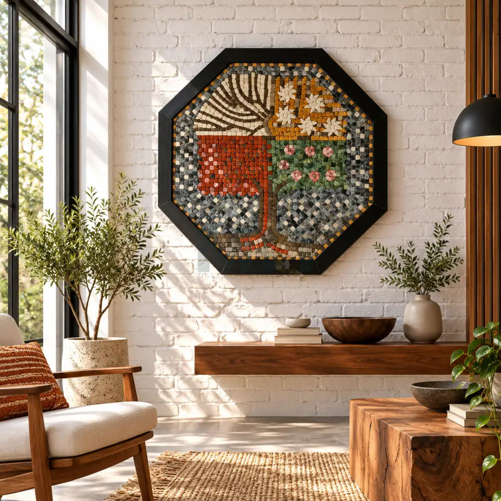 Timeless Seasons Stone Wall Decor Frame - Tree of Life Artwork with Organic Patterns - Wall Hangings