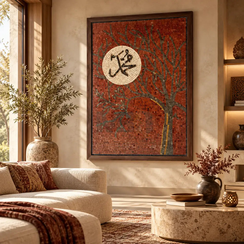 Tree of Faith: Handcrafted Stone Design with ’Mohammad’ in Red Islamic Wall Art - 30’’x42’’ - Wall Hangings
