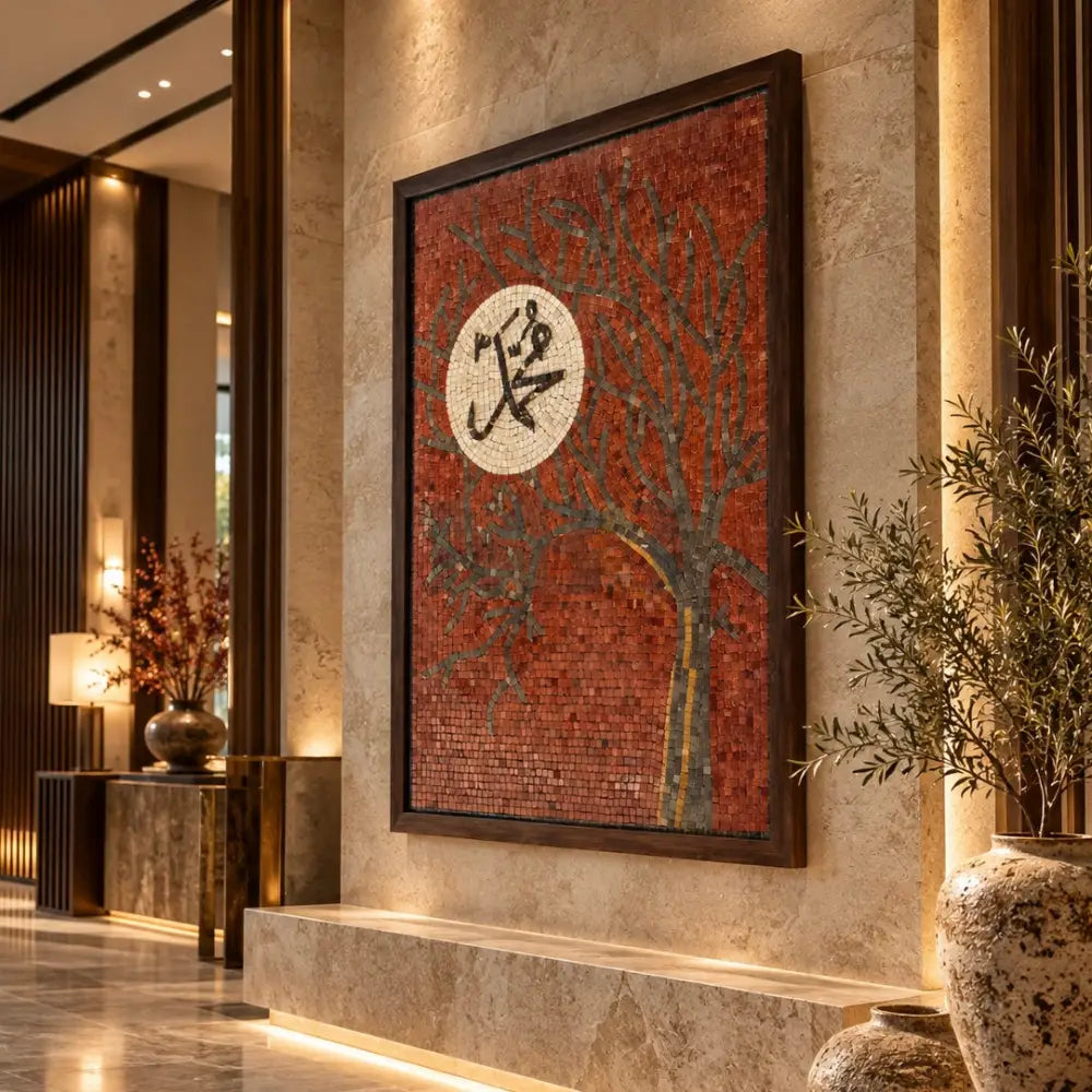 Tree of Faith: Handcrafted Stone Design with ’Mohammad’ in Red Islamic Wall Art - 30’’x42’’ - Wall Hangings