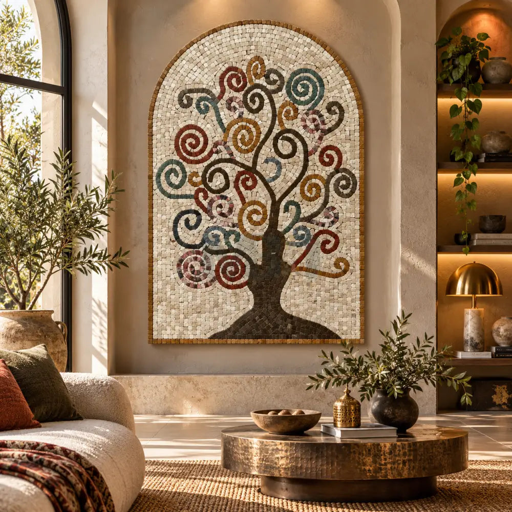 Tree of Vibrant Whirls - The Artistic Tree Mosaic for Country Home Decor - 36’’x24’’ - Wall Hangings