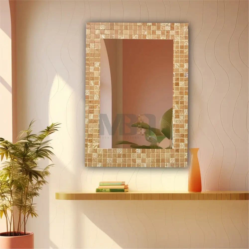 Tuscan Glow Stone Mirror Mosaic 32’’x24’’ Wall Hangings