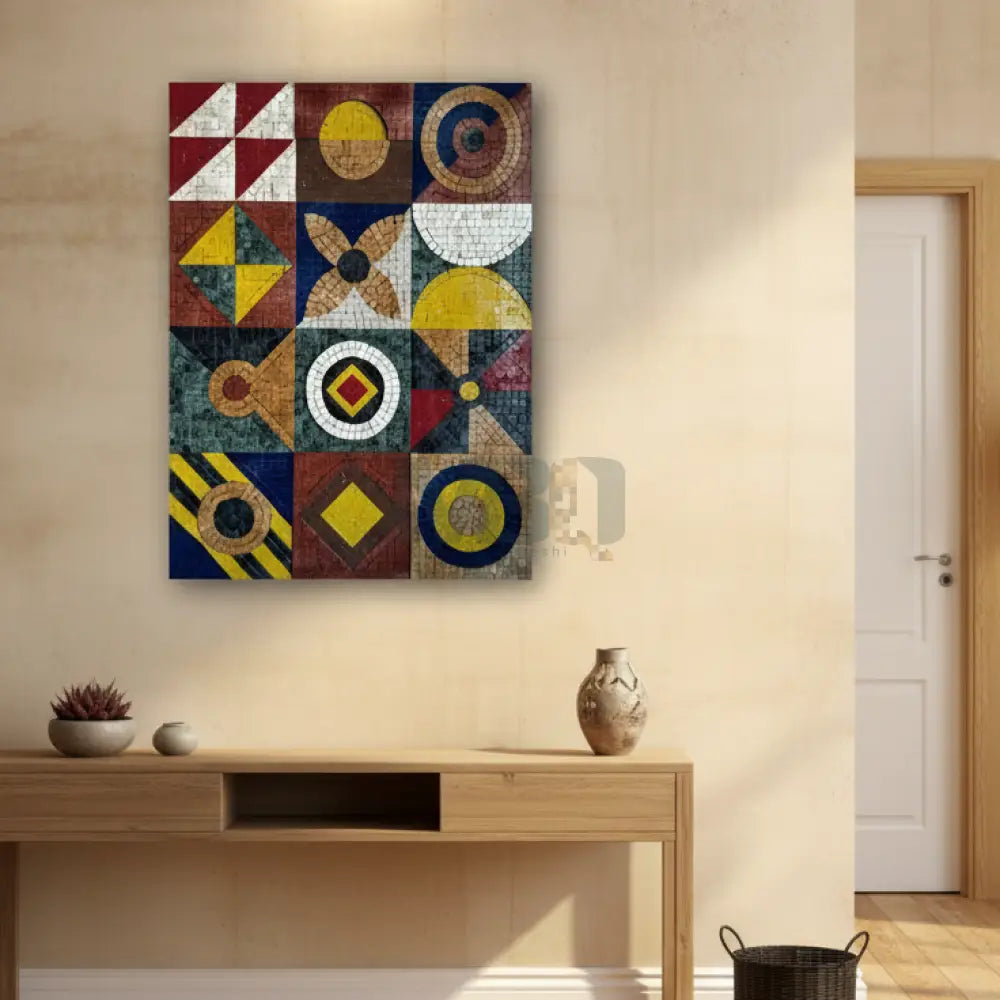 Vibrant Geometry – Handcrafted Mosaic Wall Art with Natural Luxurious & Artificial Stones 42’’ x 32’’