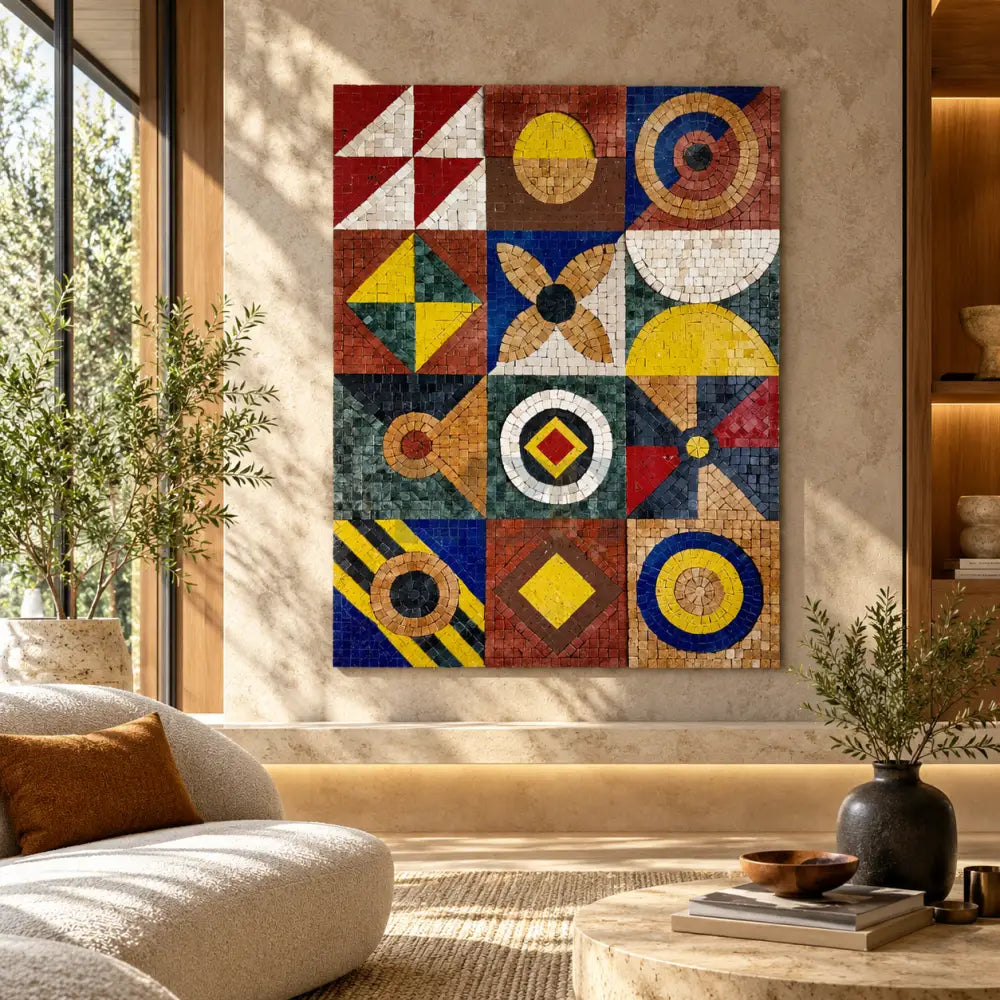 Vibrant Geometry – Handcrafted Mosaic Wall Art with Natural Luxurious & Artificial Stones